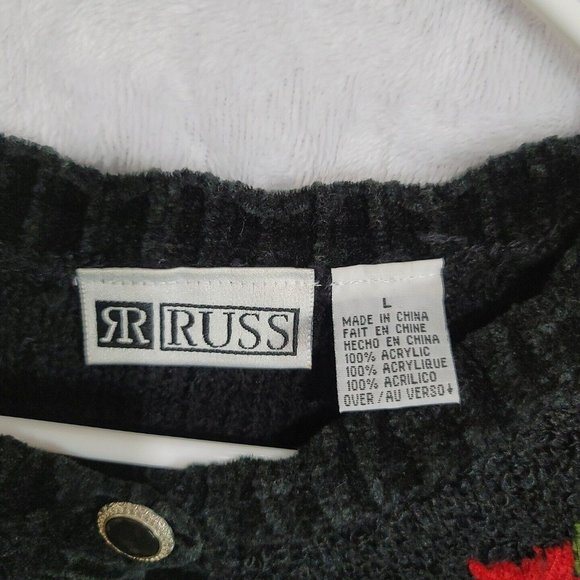 Vintage Russ Women's Button Front Sweater Cardigan Floral Pearls Black Size Lg - Picture 7 of 14